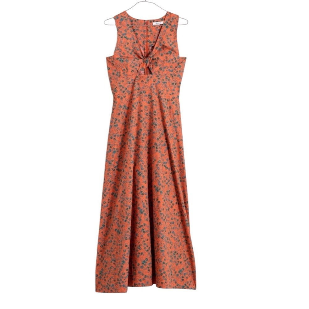 Madewell Stephanies Floral Twist Front Poplin Midi Dress Sunset Haze Size 4